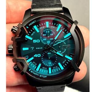 Diesel Griffed DZ4519 Chronograph Mens Watch Black Steel Case Leather 46mm NIBWT